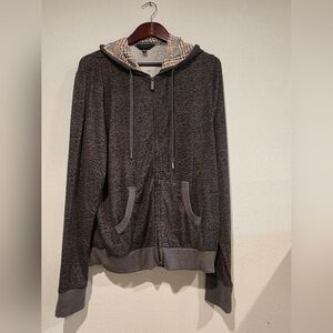 Ted Baker Lounge Hoodie Sz Large Full Zip Lightweight Soft Gray Hooded NWT